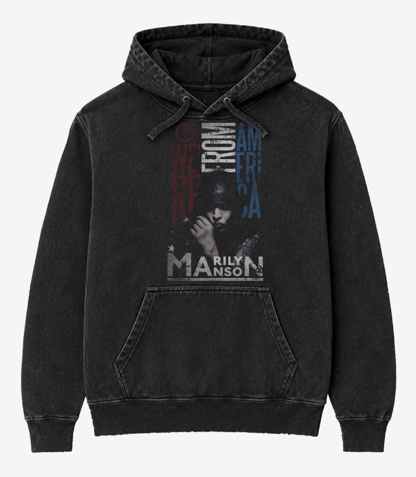 Poleron Canguro Acid Wash Negro de Marilyn Manson From America