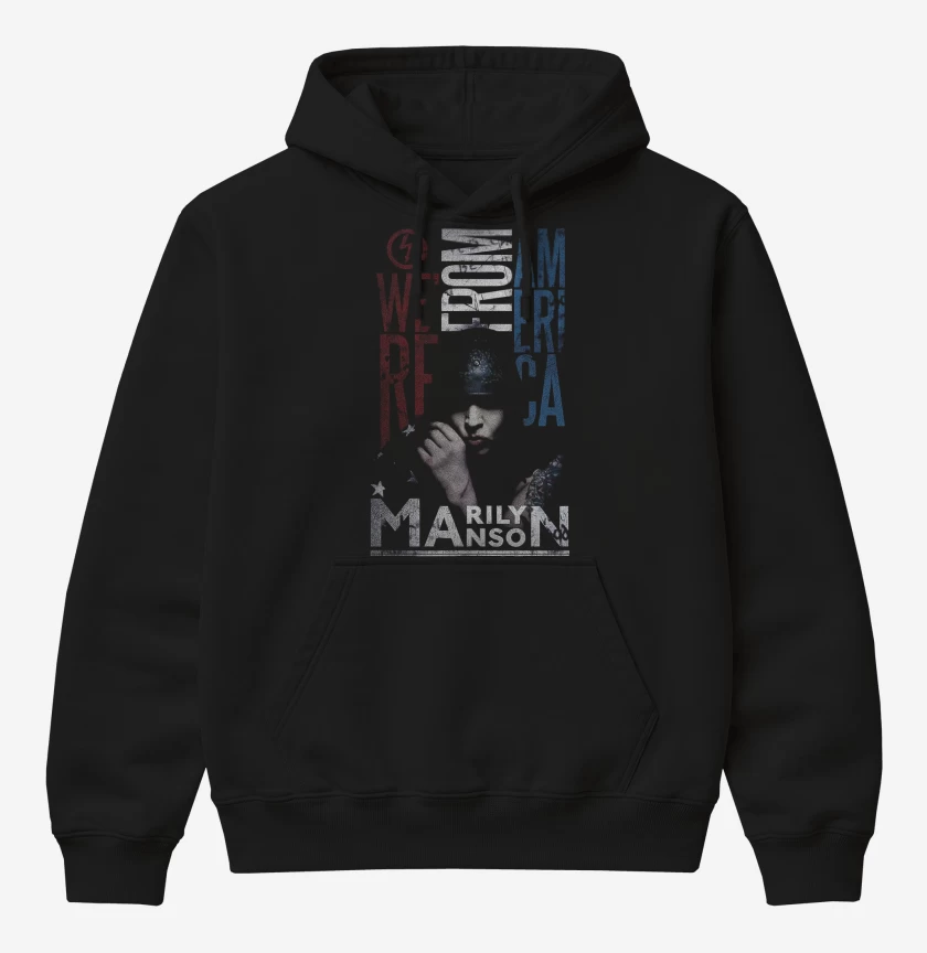 Poleron Canguro básico Negro de Marilyn Manson From America
