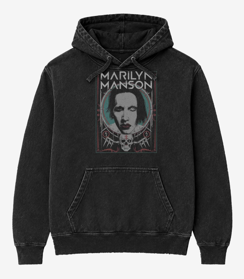 Poleron Canguro Acid Wash Negro de Marilyn Manson