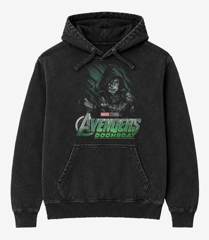 Poleron Canguro Acid Wash Negro de Avengers Doomsday