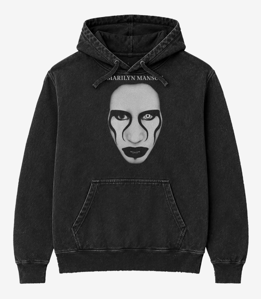 Poleron Canguro Acid Wash Negro de Marilyn Manson Defiant