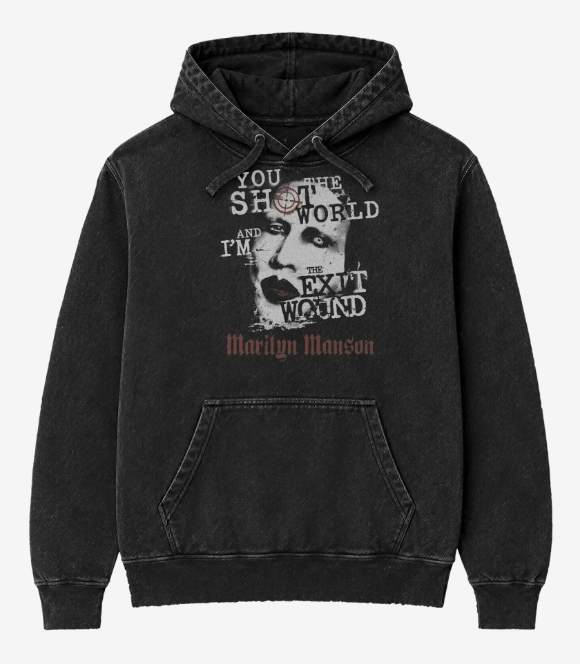 Poleron Canguro Acid Wash Negro de Marilyn Manson Exit Wound