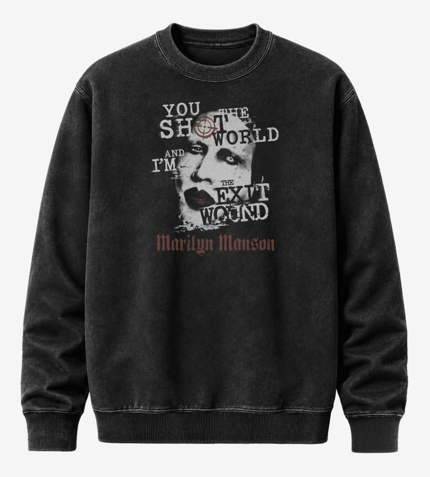 Poleron Polo Acid Wash Negro de Marilyn Manson Exit Wound
