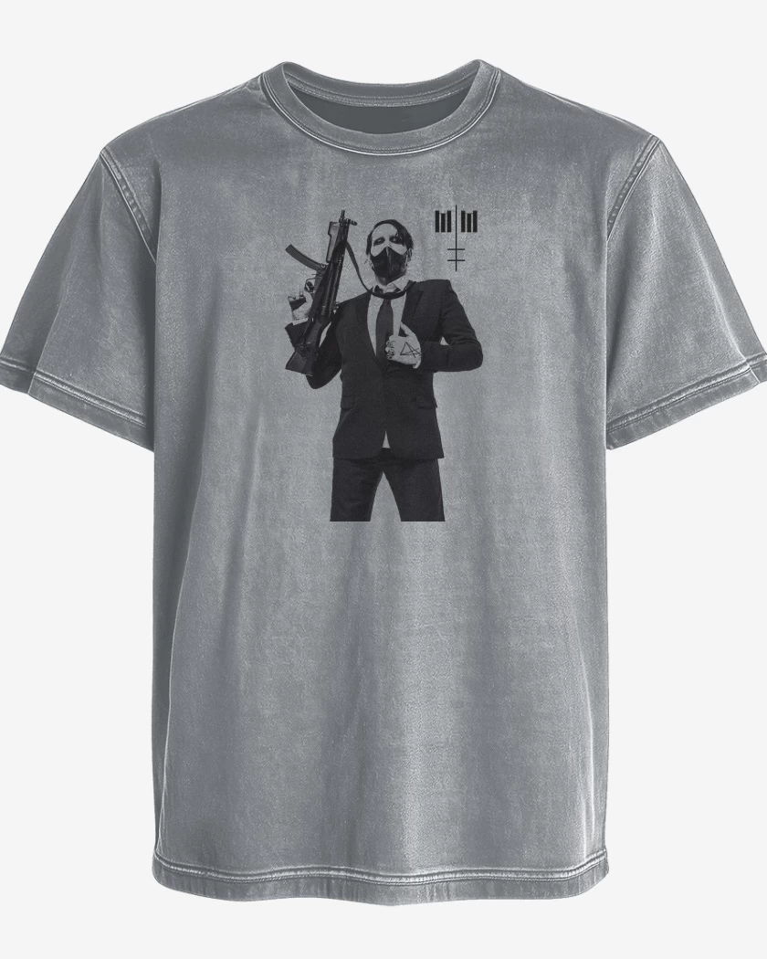 Polera desgastada Gris Melange de Marilyn Manson MM