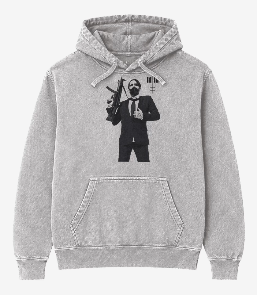 Poleron Canguro Acid Wash Gris Melange de Marilyn Manson MM
