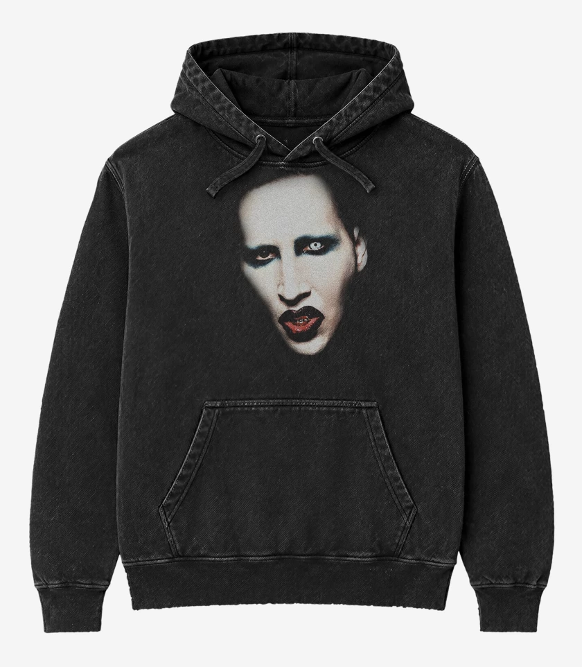 Poleron Canguro Acid Wash Negro de Manson Cara