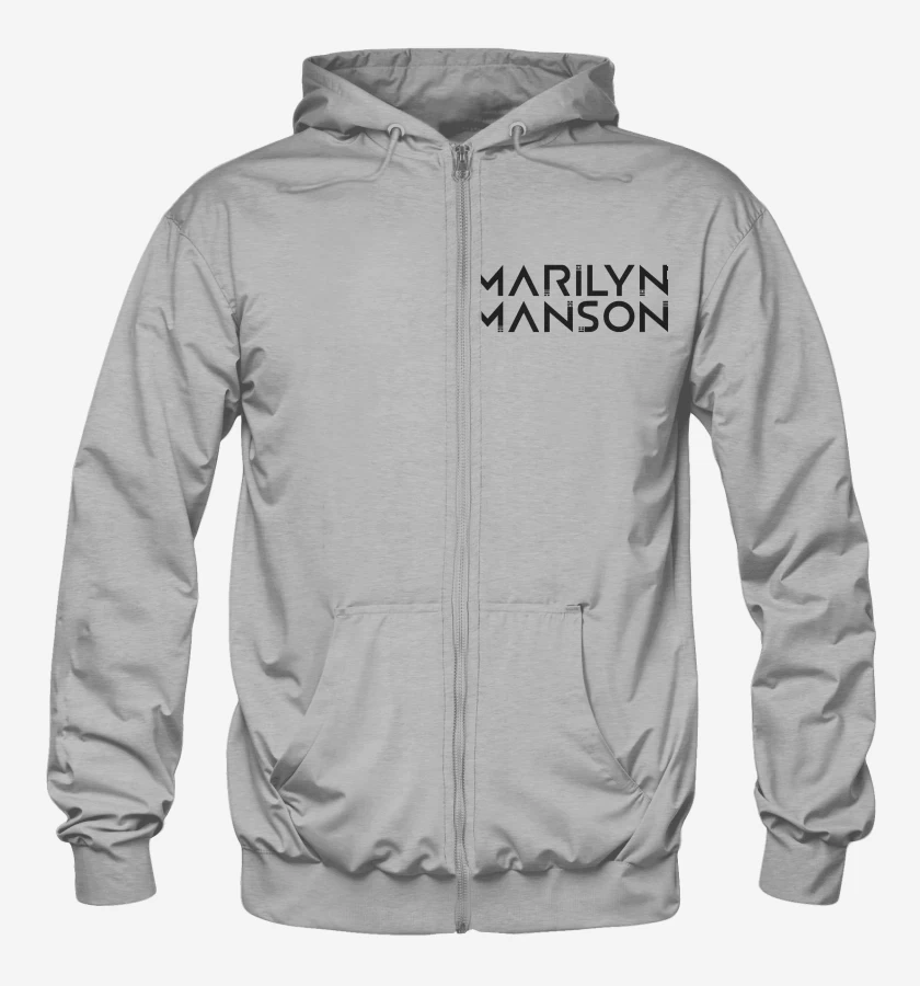 Poleron Canguro con cierre Gris Melange de Marilyn Manson Logo 