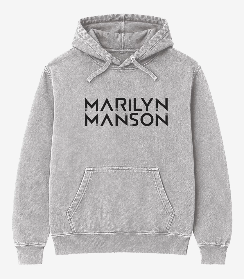 Poleron Canguro Acid Wash Gris Melange de Marilyn Manson Logo 