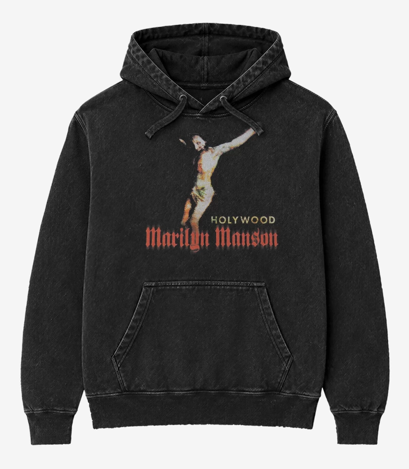 Poleron Canguro Acid Wash Negro de Marilyn Manson Holy Wood