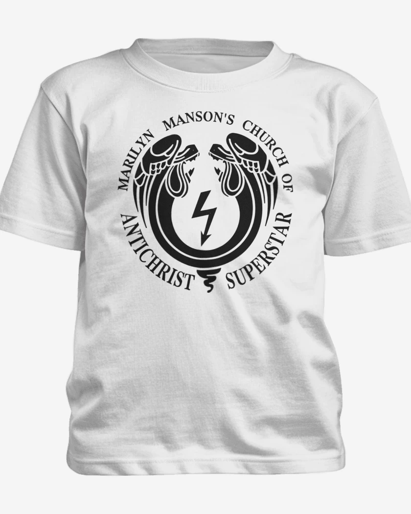 Polera de niño Blanco de Marilyn Manson Church of Antichrist Superstar