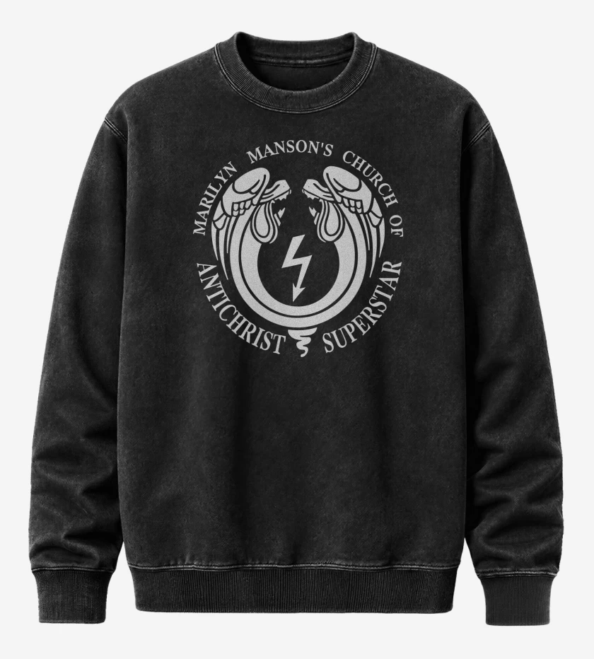 Poleron Polo Acid Wash Negro de Church of the Antichrist Superstar 
