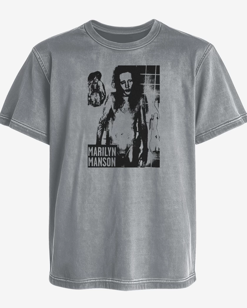 Polera desgastada Gris Melange de Marylin Manson Full 