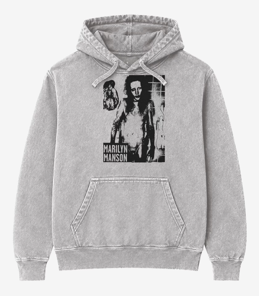 Poleron Canguro Acid Wash Gris Melange de Marylin Manson Full 