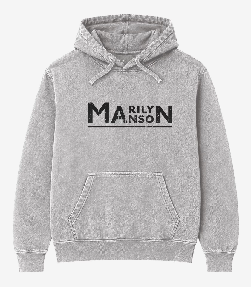Poleron Canguro Acid Wash Gris Melange de Marilyn Manson Logo 3 N