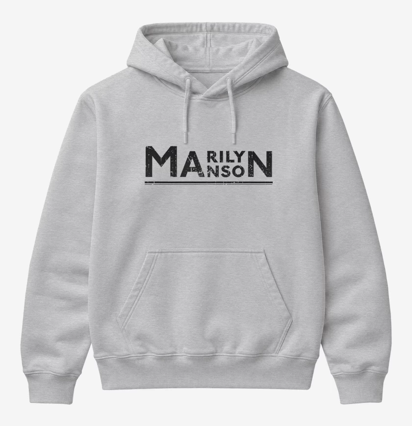 Poleron Canguro básico Gris Melange de Marilyn Manson Logo 3 N