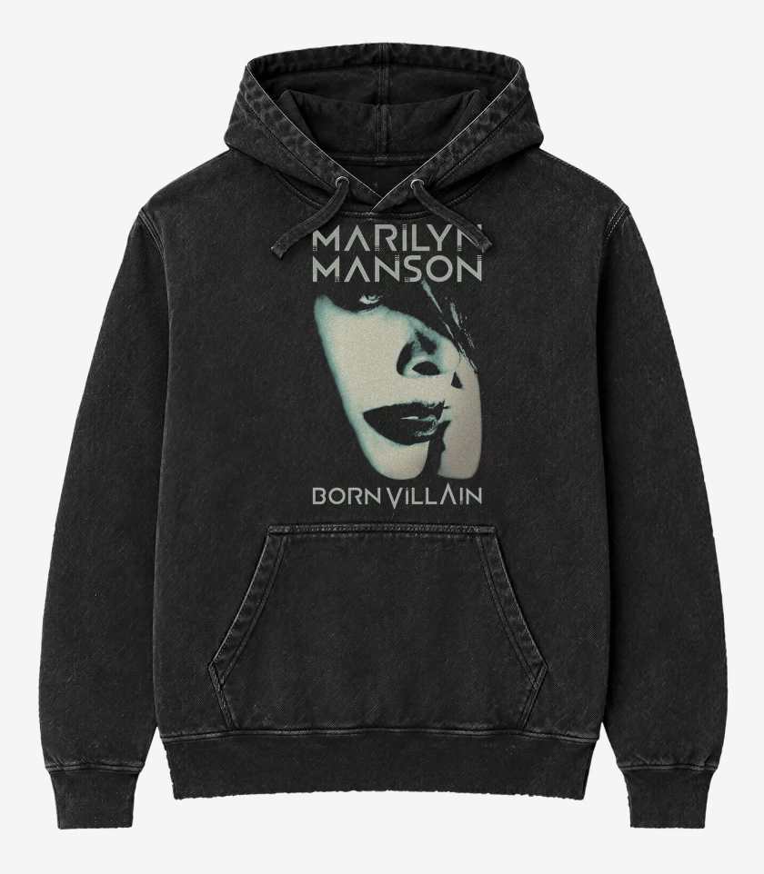 Poleron Canguro Acid Wash Negro de Marilyn Manson Born Villain