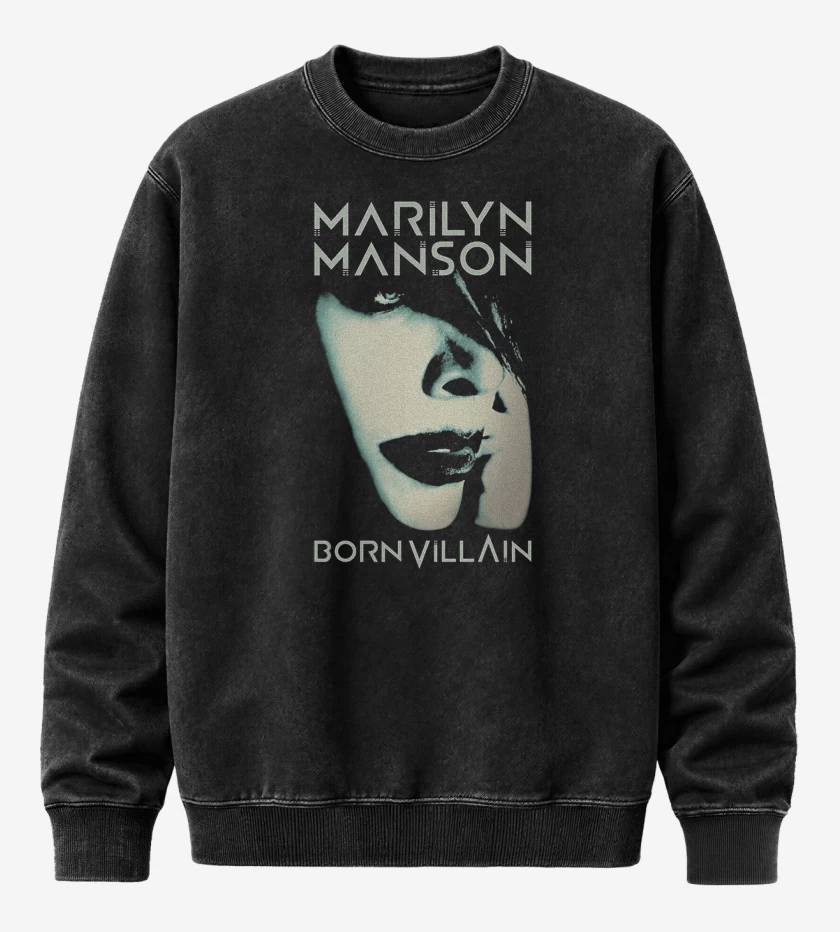 Poleron Polo Acid Wash Negro de Marilyn Manson Born Villain