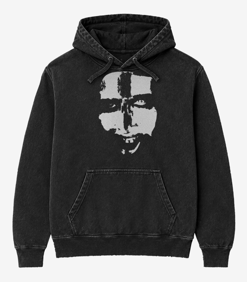 Poleron Canguro Acid Wash Negro de Marilyn Manson Face 2