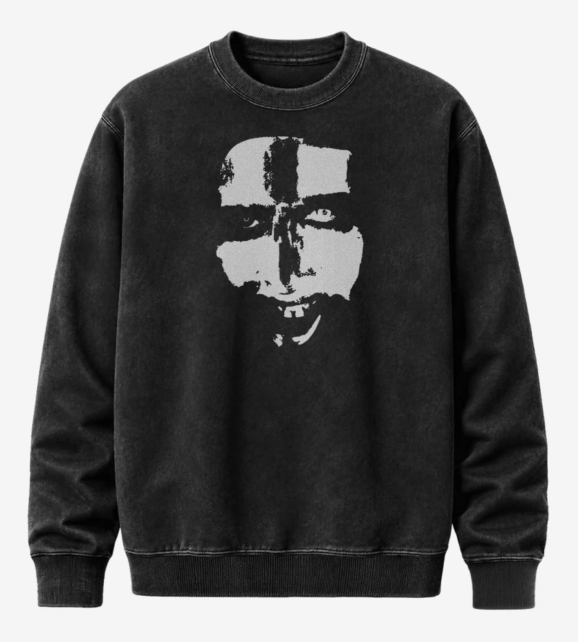 Poleron Polo Acid Wash Negro de Marilyn Manson Face 2