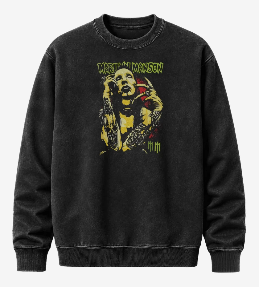 Poleron Polo Acid Wash Negro de Marilyn Manson 4