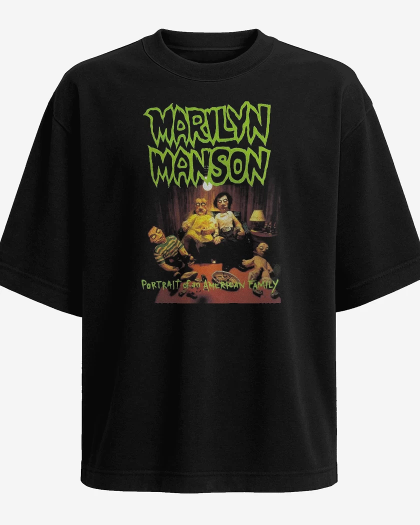 Polera Oversize Negro de Marilyn Manson Portrait of An American Family