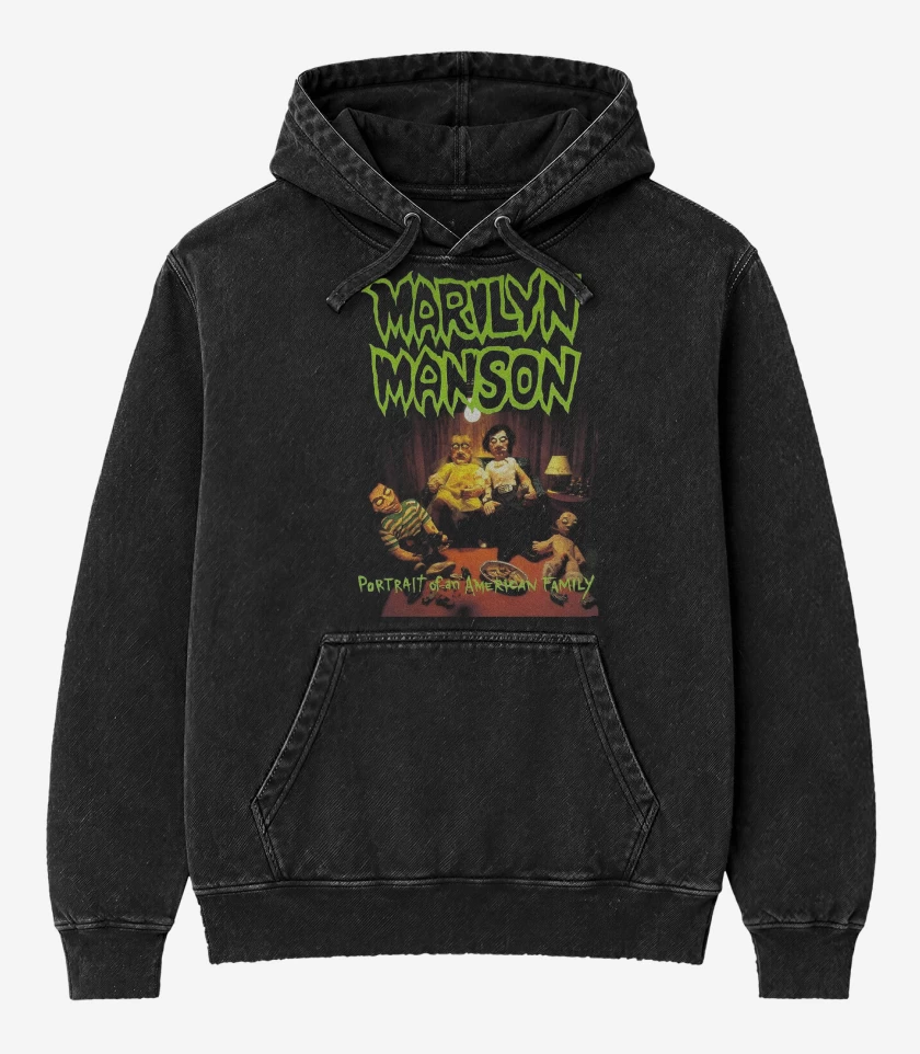 Poleron Canguro Acid Wash Negro de Marilyn Manson Portrait of An American Family