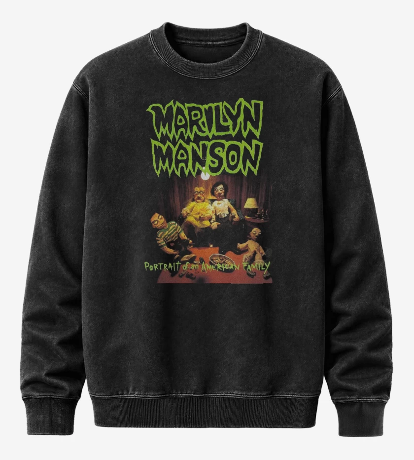 Poleron Polo Acid Wash Negro de Marilyn Manson Portrait of An American Family