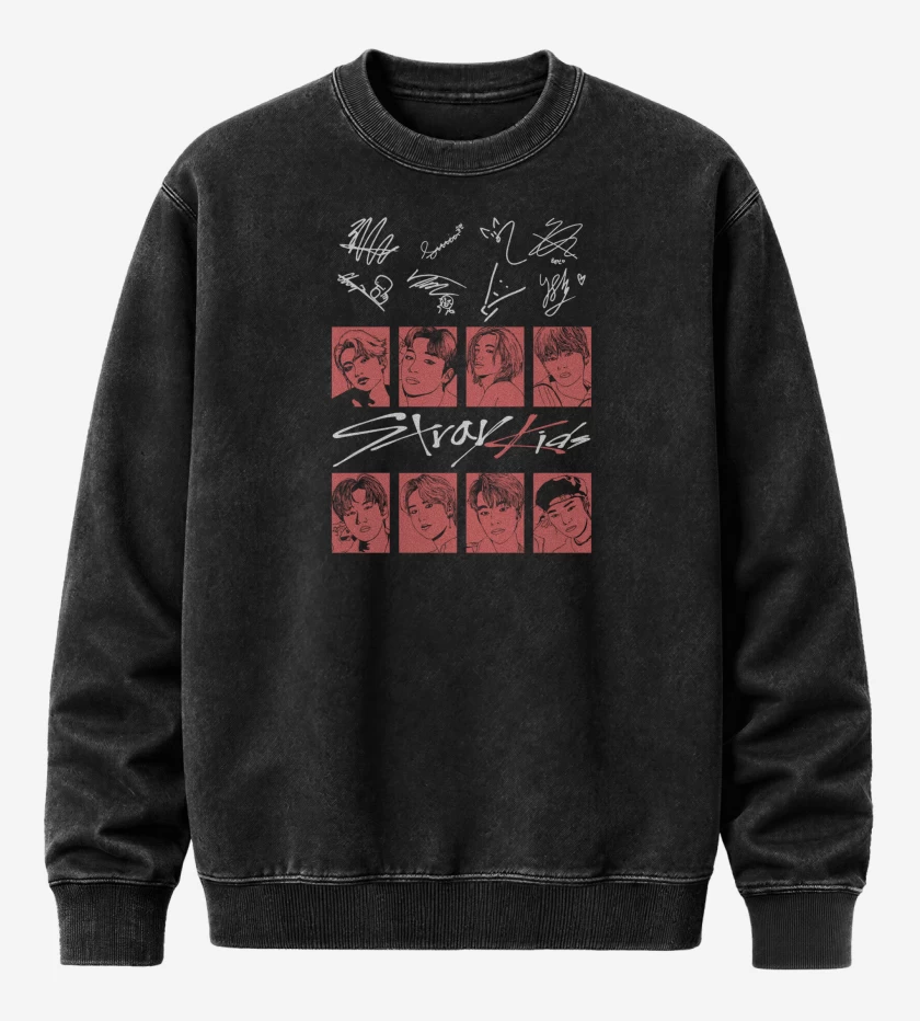Poleron Polo Acid Wash Negro de Stray Kids