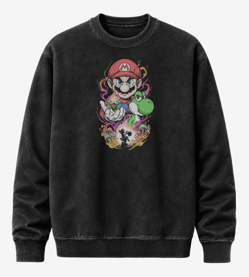 Poleron Polo Acid Wash Negro de Super Mario Movie