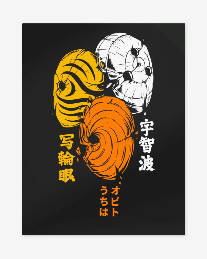 Print metalico Negro de Obito Máscaras Naruto