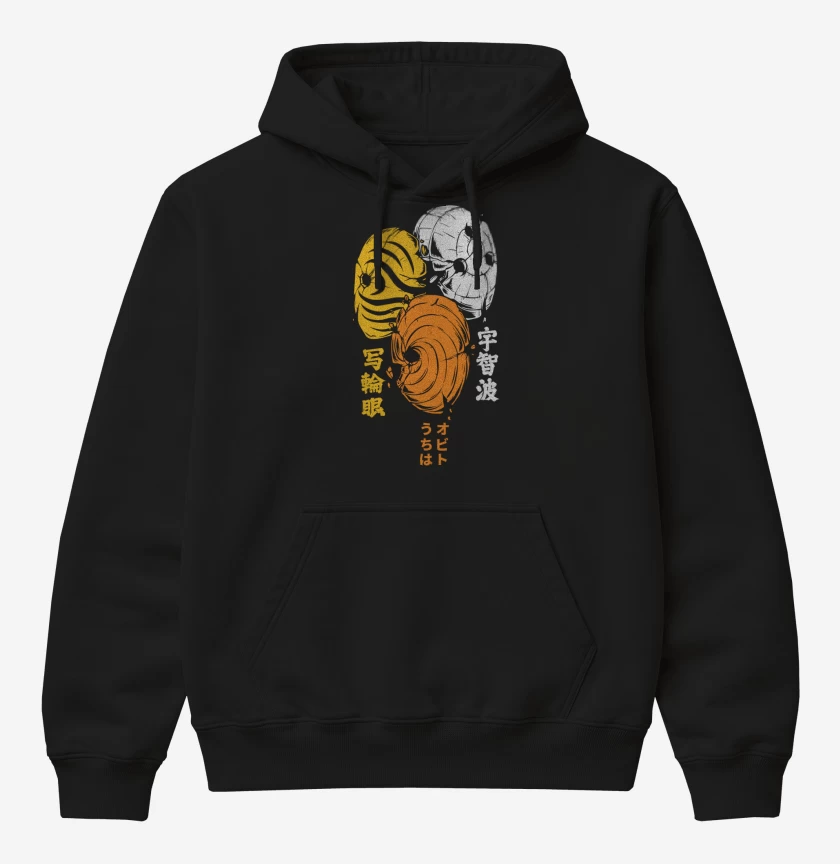 Poleron Canguro básico Negro de Obito Máscaras Naruto