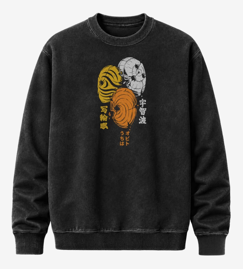 Poleron Polo Acid Wash Negro de Obito Máscaras Naruto