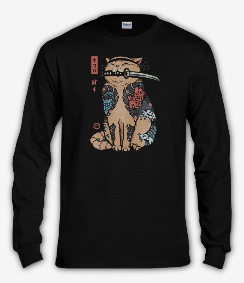 Polera manga larga Negro de Gatito Yakuza