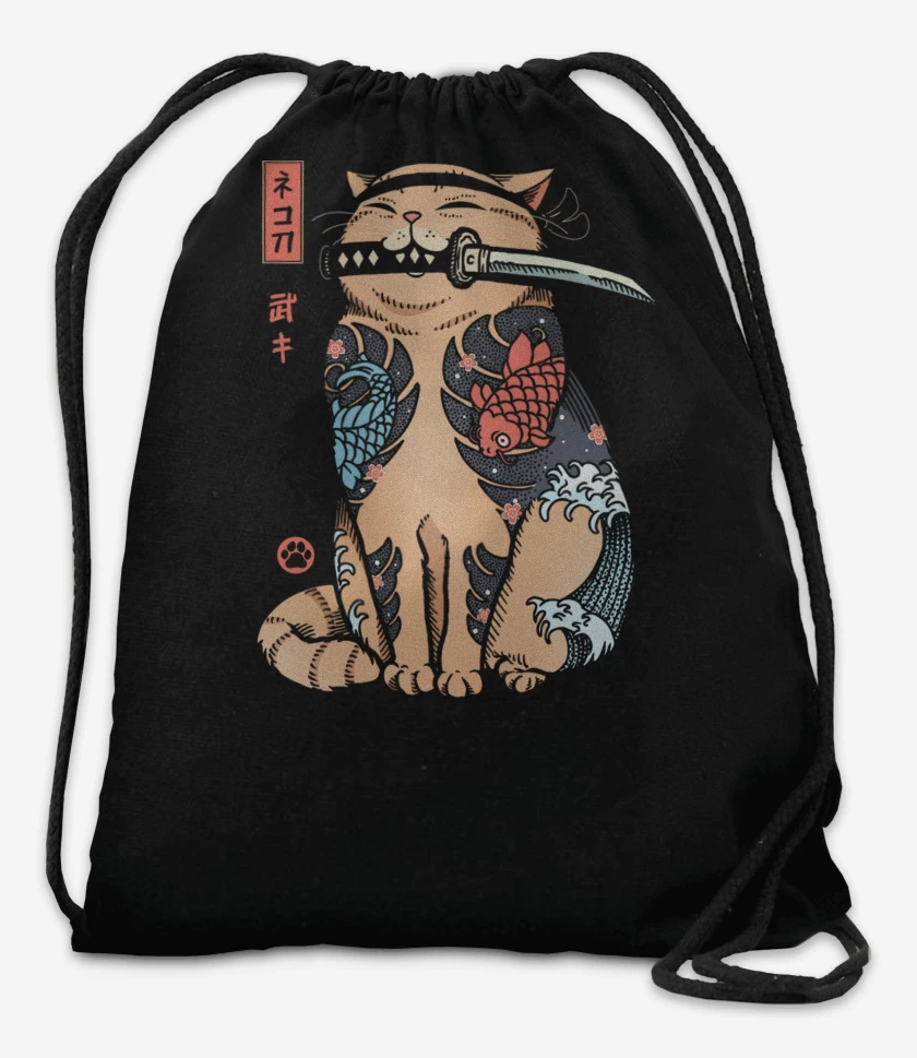 Mochila Negro de Gatito Yakuza