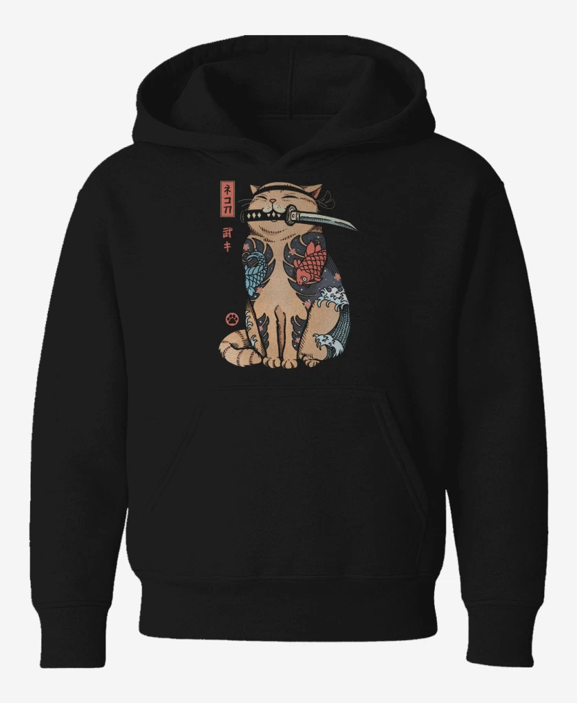 Poleron de niño Negro de Gatito Yakuza