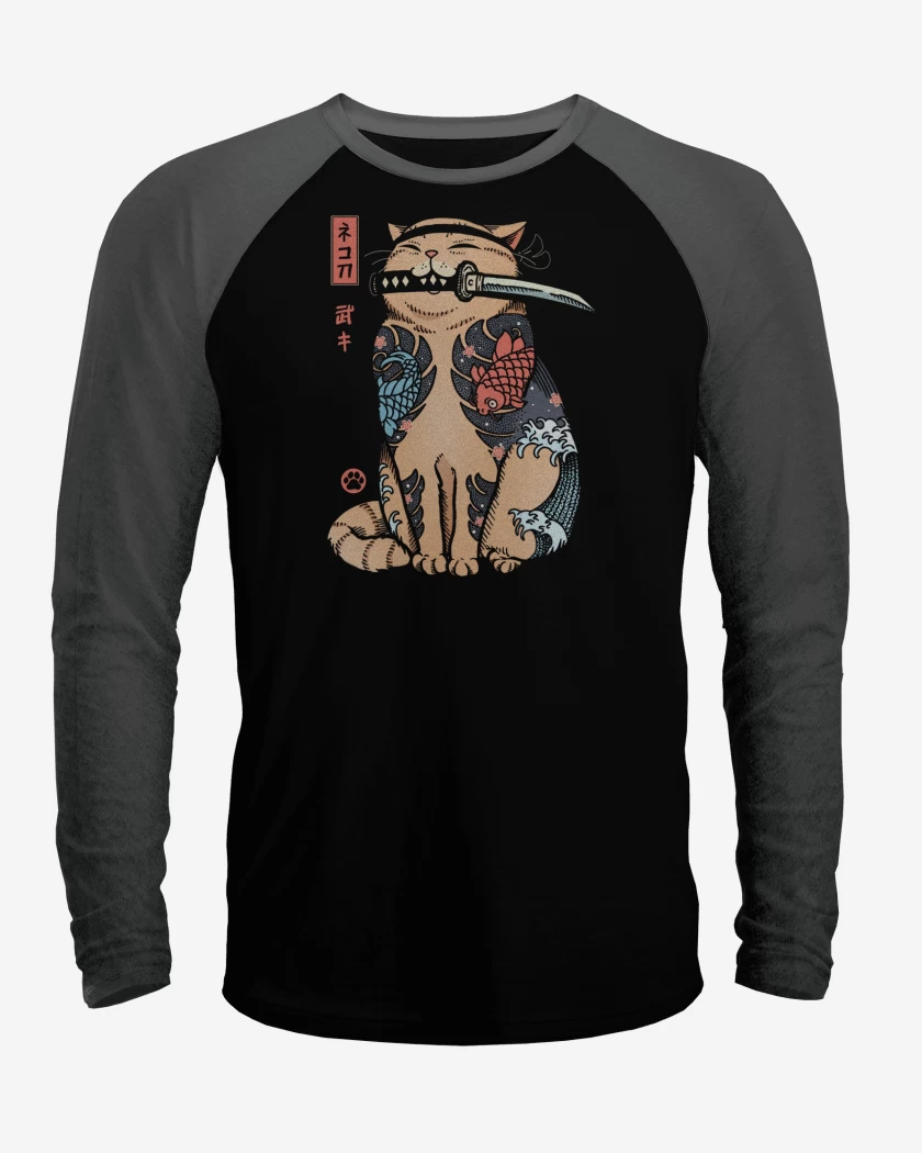 Polera Raglan Negro / Negro Heather de Gatito Yakuza
