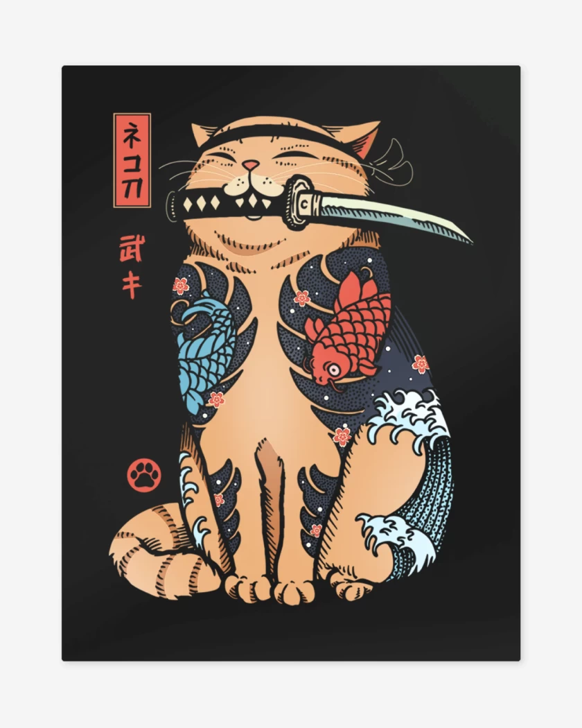 Print metalico Negro de Gatito Yakuza