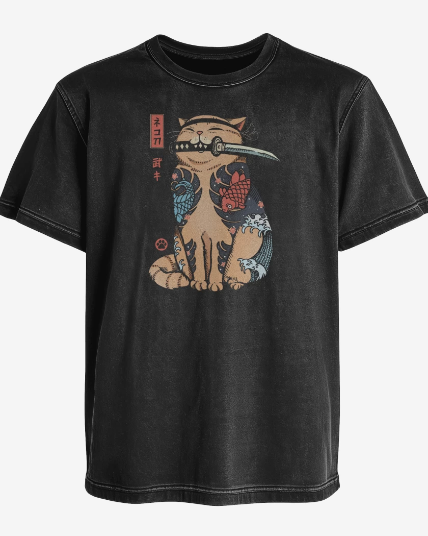 Polera desgastada Negro de Gatito Yakuza