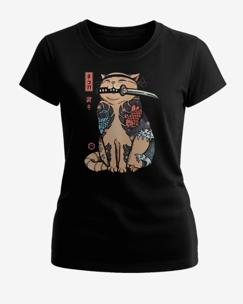 Polera de Mujer Negro de Gatito Yakuza