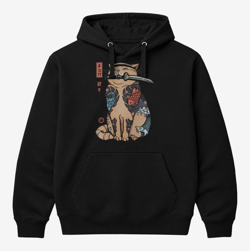 Polerón Canguro Negro de Gatito Yakuza