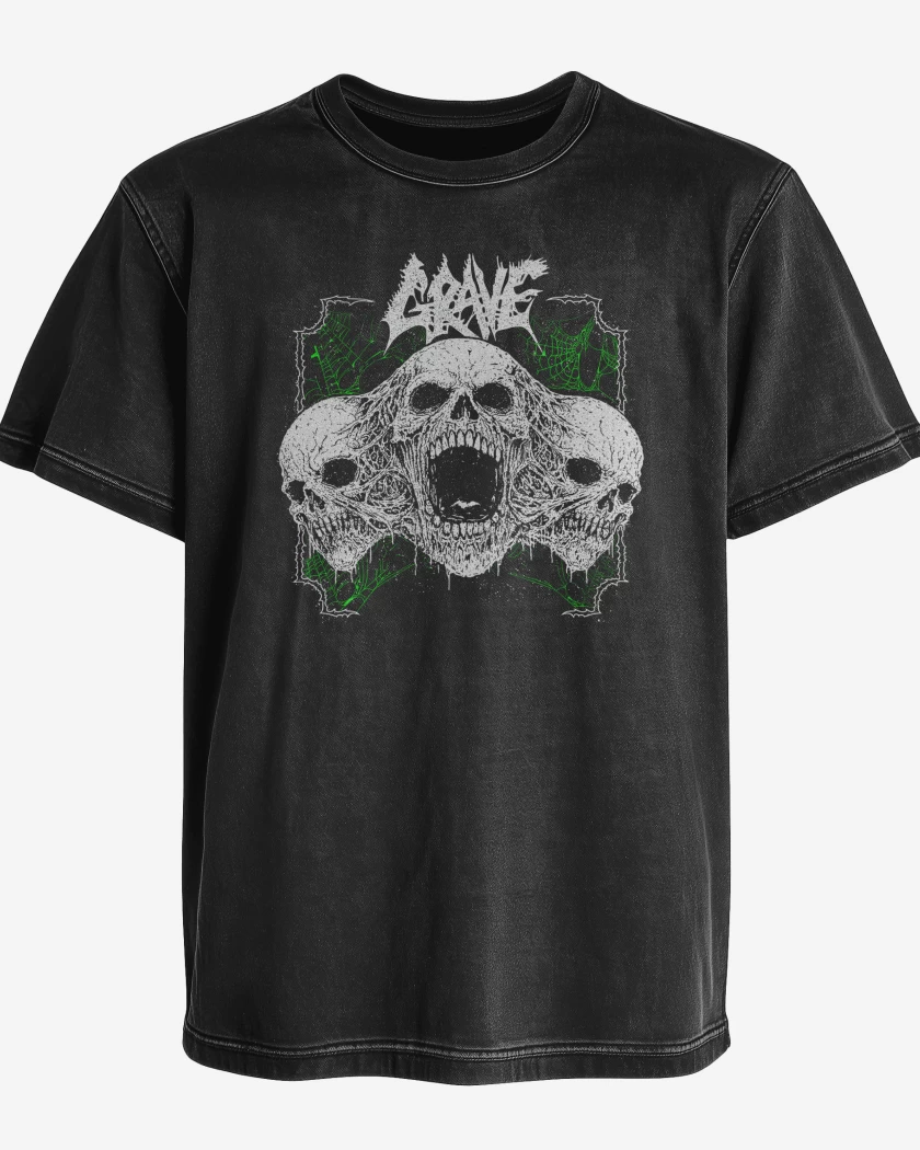 Polera desgastada Negro de Grave Skulls