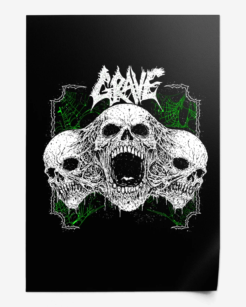 Print Negro de Grave Skulls