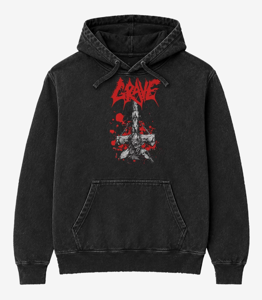 Poleron Canguro Acid Wash Negro de Grave Undead