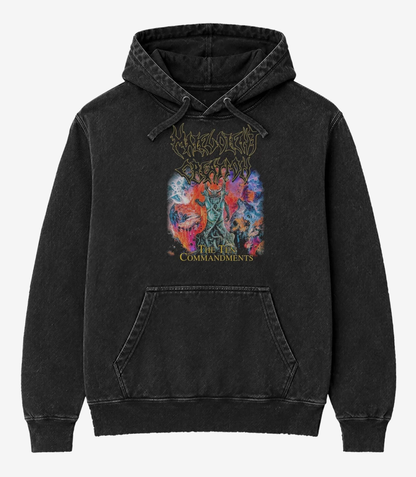 Poleron Canguro Acid Wash Negro de Malevolent Creation Ten Commandments