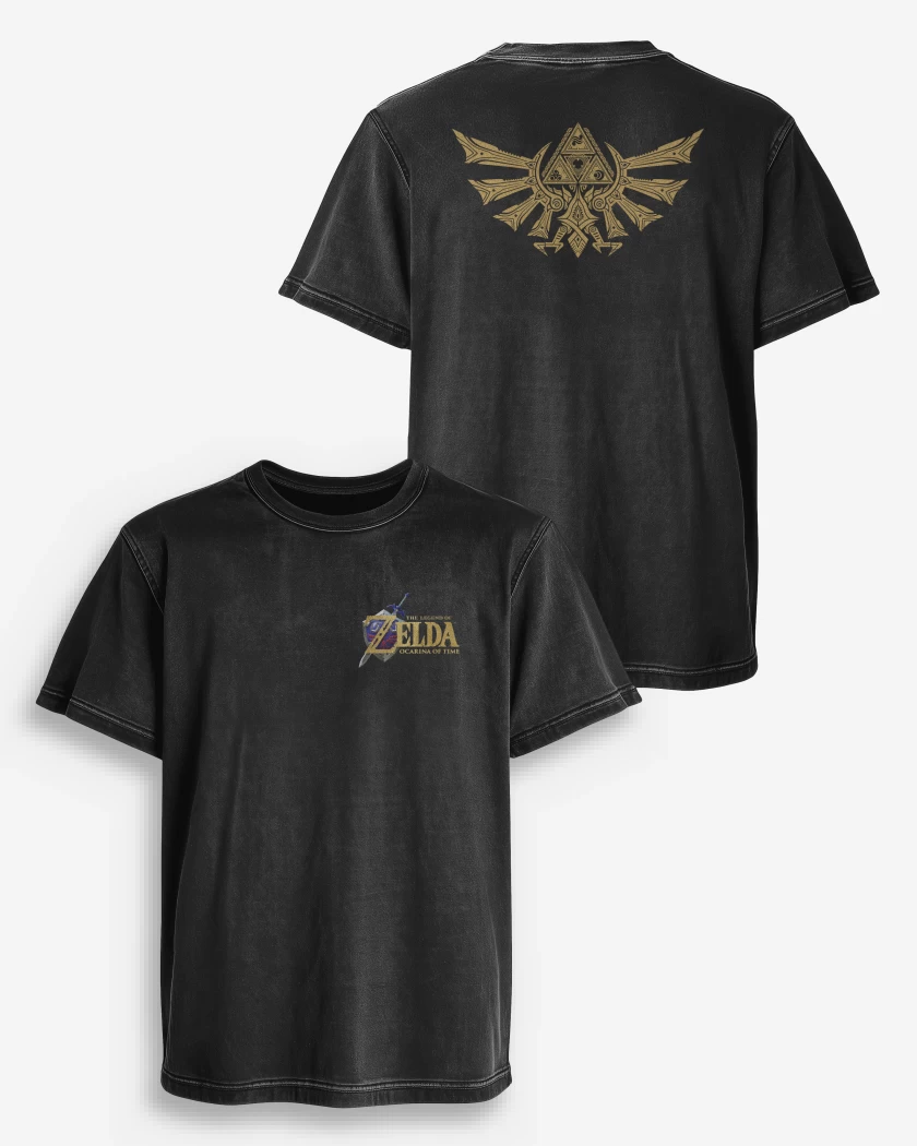 Polera desgastada Zelda ocarina logos