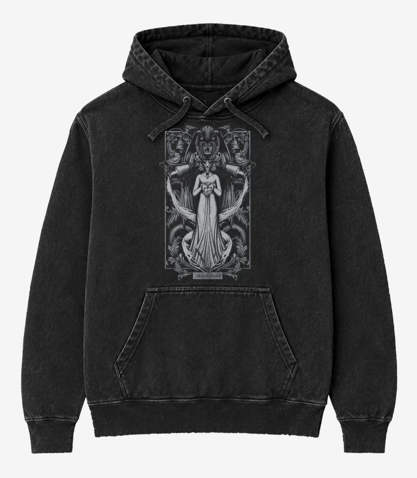 Poleron Canguro Acid Wash Negro de Acuario