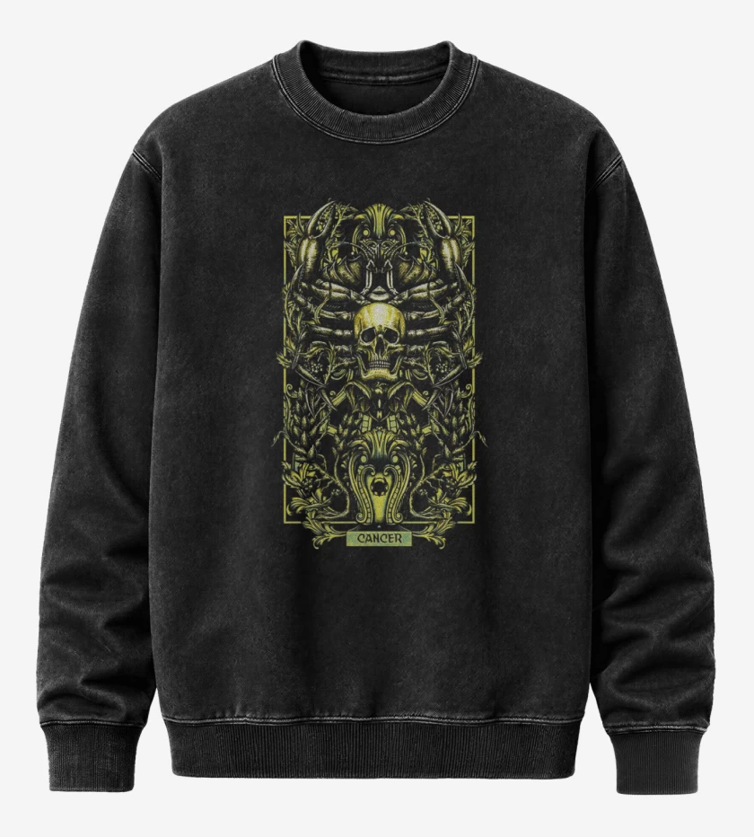 Poleron Polo Acid Wash Negro de Cancer Signos