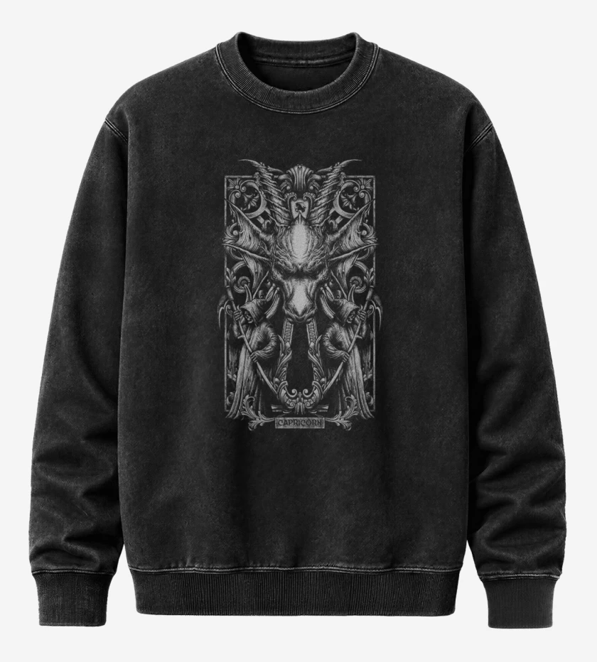 Poleron Polo Acid Wash Negro de Capricornio signos