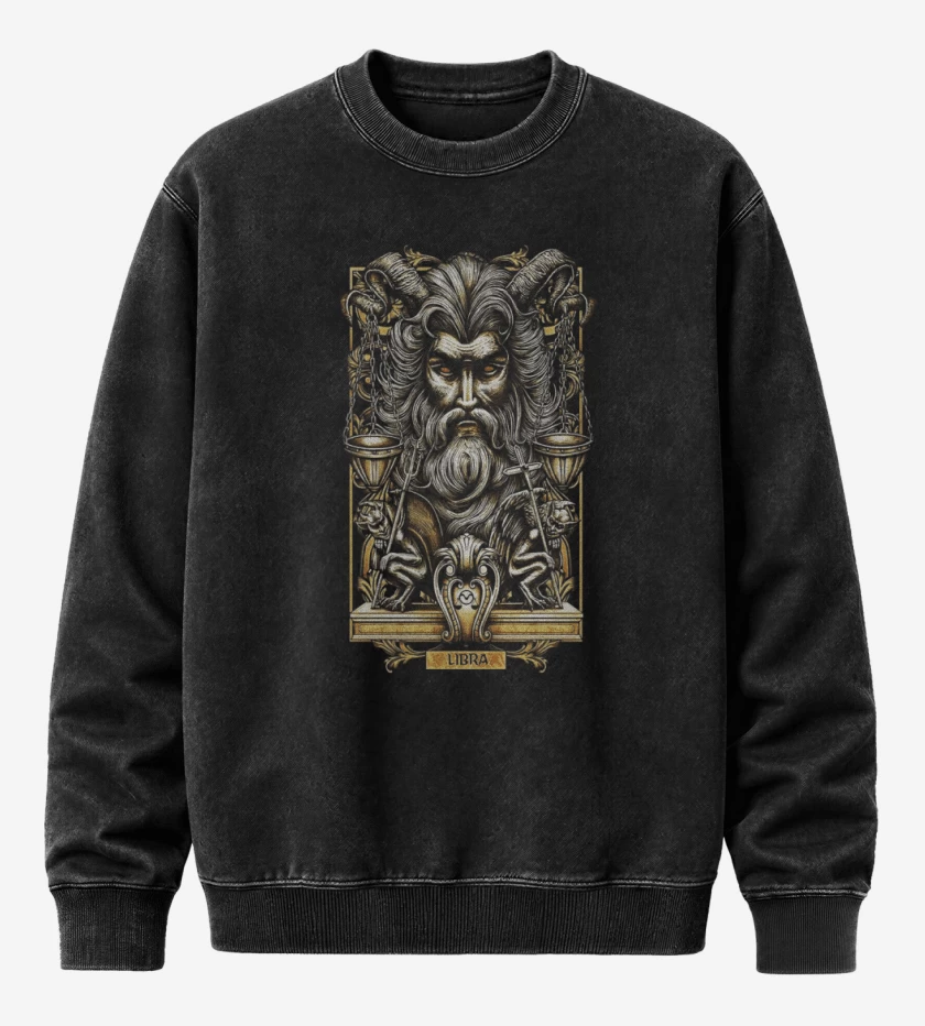 Poleron Polo Acid Wash Negro de Libra Signos