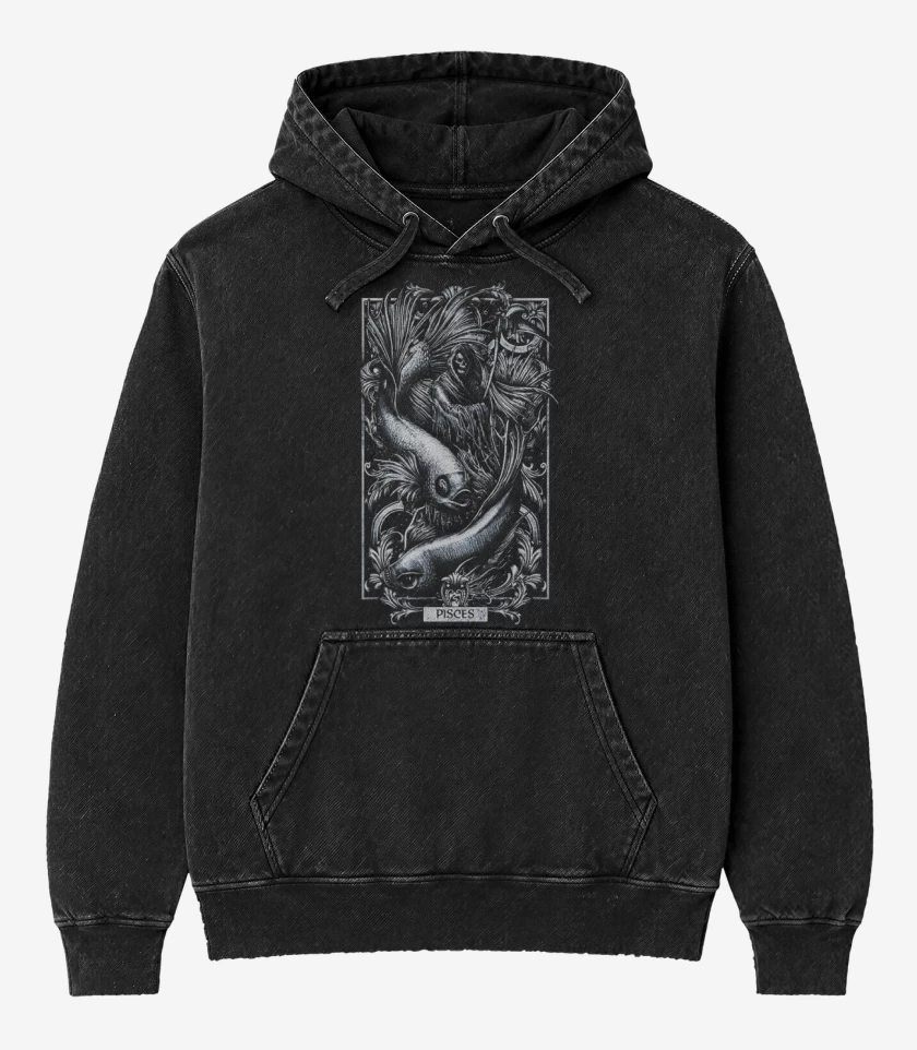 Poleron Canguro Acid Wash Negro de Piscis